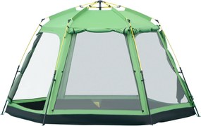 Outsunny Családi Sátor 6 Fős Dóm Sátor Műbőr 2000mm Könnyű Felállítás Családi Túrához Fesztiválhoz Acél Üvegszálas Zöld 320 x 320 x 180 cm | Aosom