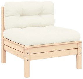 vidaXL kétszemélyes tömör fenyőfa kerti kanapé krémszínű párnákkal