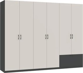 ALTA gardróbszekrény antracit–kasmír 6 ajtós, 1 fiókos