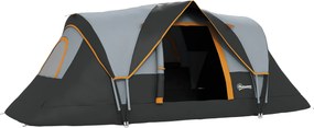 Outsunny Családi Kemping Sátor 5-6 Főnek Stabil, Vízálló, Bejárati Ablakkal, Táskával, 3000mm Vízoszlopú Alagút Sátor Kempingezéshez, Világosszürke |