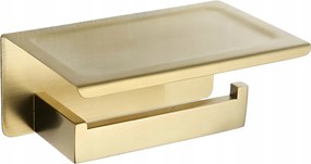 Fali Toalettpapír Tartó Fürdőszobába Polccal, Rozsdamentes Acél, Fényes Arany