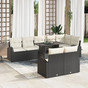 Kerti Kanapé Szett tárolóval 9 pcs Fekete Poli rattan