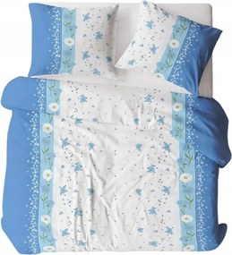 Kéreg ágyneműhuzat garnitúra 140x200 cm, Kék-Fehér Virágos mintával, gombos, 100% vastag pamut
