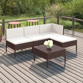 vidaXL 5 részes barna polyrattan kerti bútorszett párnákkal
