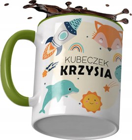 Bögre gyermek névvel állatkák csillagok zöld nyél dinoszauruszok