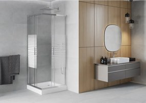 Mexen Rio négyszögletes zuhanykabin 70 x 70 cm, fehér csíkokkal, króm + zuhanytálca, fehér - 860-070-070-01-20-4510