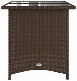 barna polyrattan üveglapos kerti asztal 110x68x70 cm