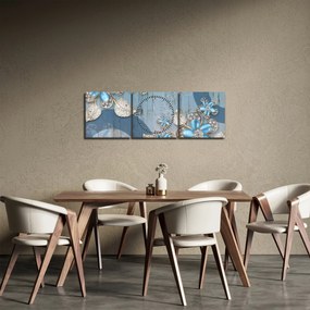 Kép - kék virágok (órával) (90x30 cm)