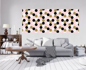 Fotótapéta Geometrikus hatszögek rózsaszín fekete arany csillámos 250x104 +ragasztó