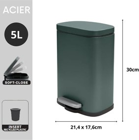 Sötétzöld acél pedálos szemetes 5 l Akira – Spirella