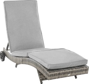 Outsunny Polirattan Napozó Fotel Párnával, 5 Pozícióban Állítható Rattan Napozó Kerti Bútor, S-Alakú Fém Szürke 207 x 70 x 70 cm | Aosom