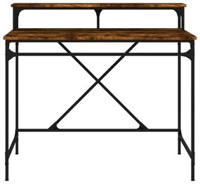 füstös tölgy színű szerelt fa és vas íróasztal 100 x 50 x 90 cm