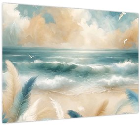 Üveg kép – Festett strand lágy színekben (70x50 cm)