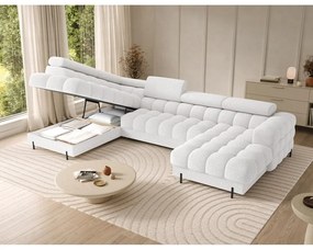 Krémszínű buklé kinyitható sarokkanapé (bal oldali-U alakú) Feraria – ELTAP