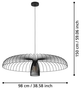 Eglo 390217 - Csillár zsinóron CHAMPERICO 1xE27/60W/230V 98,5 cm fekete