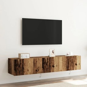 LED-es világítással ellátott TV faliszekrények 2 db Régi fa 80x35x31 cm