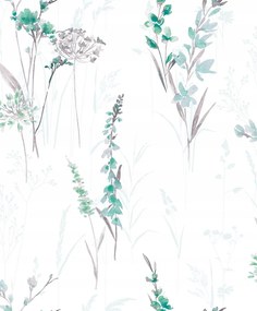 Fehér Tapéta Kék Mezei Virágok Akvarell Stílus Rusztikus Tapéta