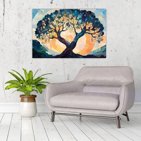 Kép – Mozaik – nap és fa II. (90x60 cm)