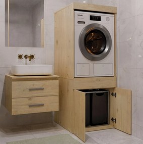 POLA Twin 1S fürdőszoba szekrény, mosógép tárolóval, 64.2x64.2x162 cm, tölgy