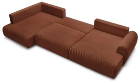 Téglavörös kordbársony kinyitható sarokkanapé (jobb oldali-U alakú) Lucien – Bobochic Paris