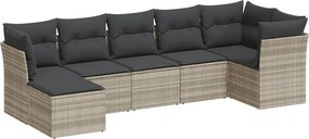 vidaXL 7 részes világosszürke polyrattan kerti ülőgarnitúra párnákkal