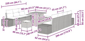 10 darabos kerti kanapé szett párnákkal, bézs poli rattan akác