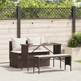 3 részes barna polyrattan kerti étkezőgarnitúra párnával