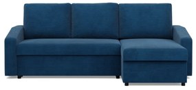 Zeus sarokkanapé, 1 ágyneműtartóval, döntött kartámasz, kordbársony, univerzális oldal, bonell töltet, kék