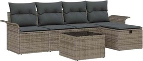 vidaXL Kerti Kanapé Szett párnával tárolóval 6 pcs Szürke Poli rattan