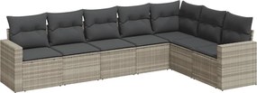 vidaXL 7 részes világosszürke polyrattan kerti ülőgarnitúra párnákkal