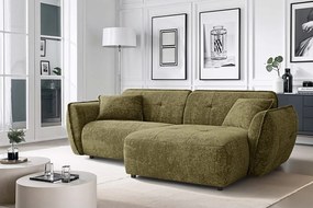 Zöld zsenília sarokkanapé (jobb oldali-heverő résszel) Nelia – Ropez