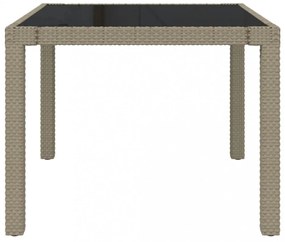 bézs polyrattan és edzett üveg kerti asztal 90 x 90 x 75 cm