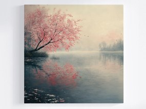Vászonkép Canvas Tájkép Víz Tó Fa Virágok Tavasz 80x80