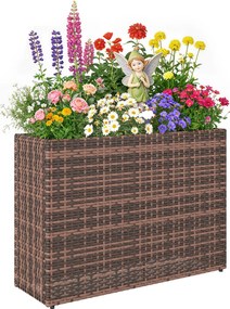 Outsunny emelt virágláda állítható lábakkal teraszra és erkélyre — PE-rattan, önálló acélváz, levehető bélés, barna | Aosom