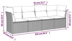 4 részes szürke polyrattan kerti ülőgarnitúra párnákkal