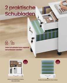 2 fiókos gurulós iratszekrény zárható irattároló, fehér