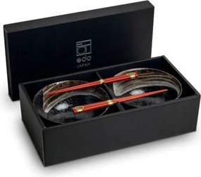 Japán udon tál szett fekete-szürke, Ansen 4 részes Edo Japan