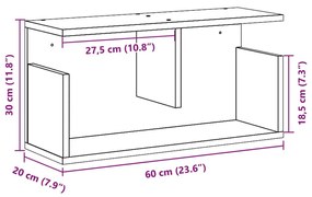fekete szerelt fa faliszekrény 60 x 20 x 30 cm