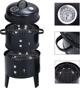 vidaXL 3 az 1-ben faszenes füstölő grillsütő 40 x 80 cm