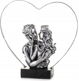 Szerelmes Pár Figura Szívvel 28cm Ezüst Fekete Szívvel 30