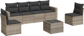 vidaXL 7 részes világosszürke polyrattan kerti ülőgarnitúra párnákkal