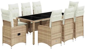 vidaXL 9 részes bézs polyrattan kerti bisztrógarnitúra párnákkal