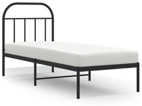 fekete fém ágykeret fejtámlával 75 x 190 cm