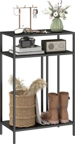 HOMCOM keskeny, 3 polcos konzolasztal — ipari fém asztal nappaliba és előszobába, 55 x 30 x 85 cm, fekete | Aosom