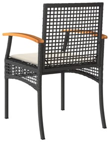 vidaXL 3 részes fekete polyrattan és akácfa bisztrószett párnákkal