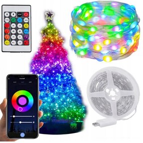 Karácsonyi fények 50 LED-es szalag  színes RGB WiFi intelligens USB-s, Applikációval, 5 m