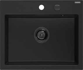 Mexen Oscar egymedencés gránit mosogató 580 x 490 mm, fekete, fekete szifon - 6519581000-77-B