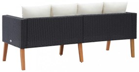kétszemélyes fekete polyrattan kerti kanapé párnákkal