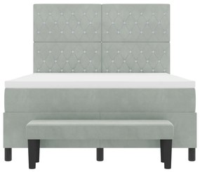 Box Spring Ágy Matraccal és Paddal Világosszürke 140x190 cm Bársony