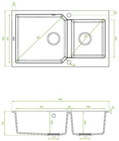 Kuchinox Milos, 2 rekeszes gránit mosogató 860x500x215 mm + szifon, bézs, LAV-SPM_4208